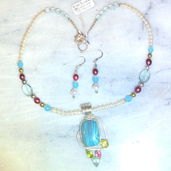 Artisan Pearl Rainbow Calsilica Topaz Tourmaline Sterling Necklace 18" E… - Picture 1 of 9